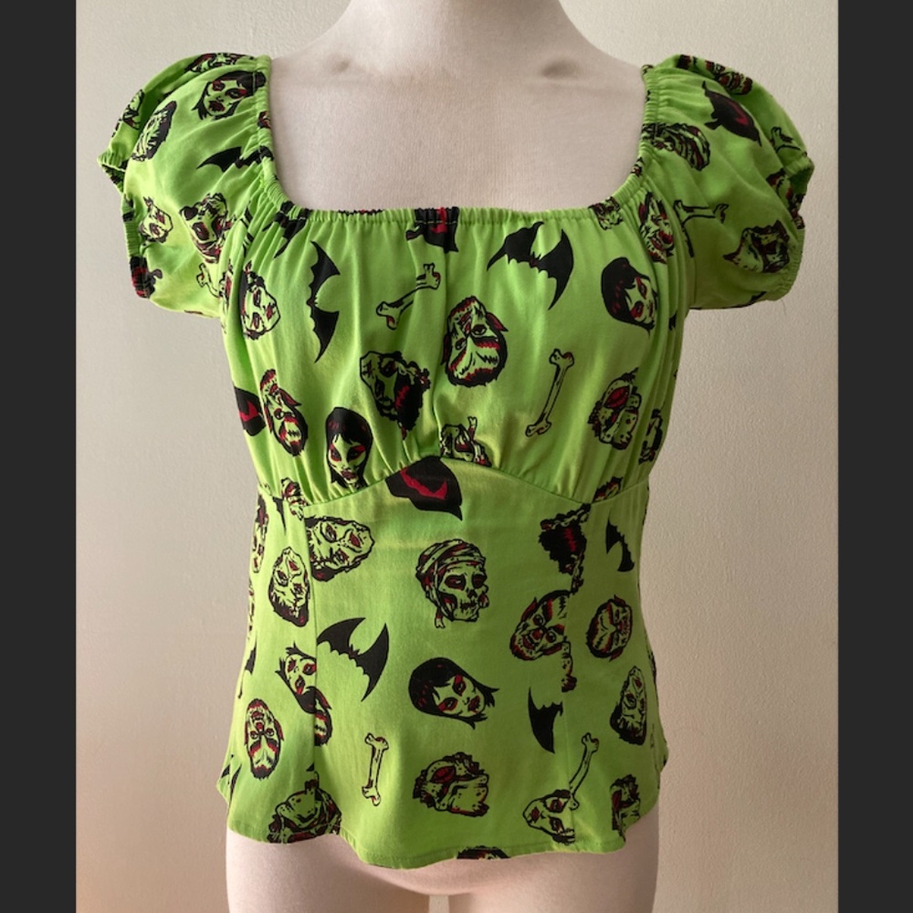 Monster Print Peasant Top (discontinued) - Pinup Girl